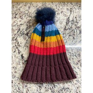 No Boundries Toboggan Beanie Unisex One Size Multicolor Stripe Knit Pom Cozycore